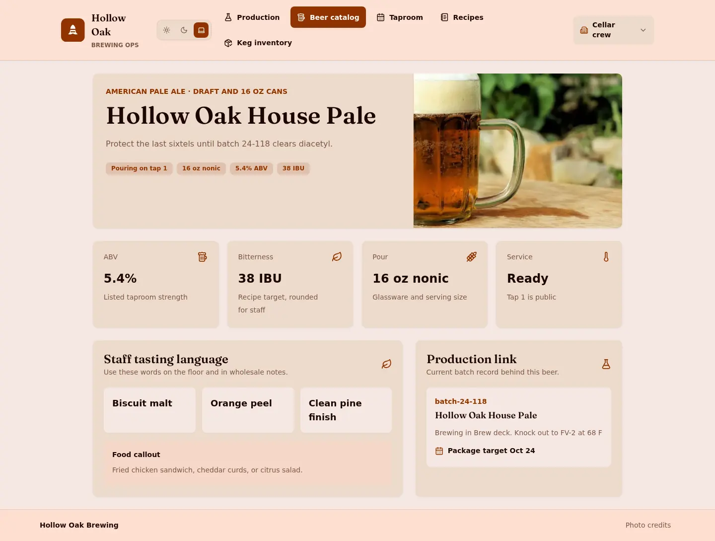 Hollow Oak Brewing: beer detail house pale