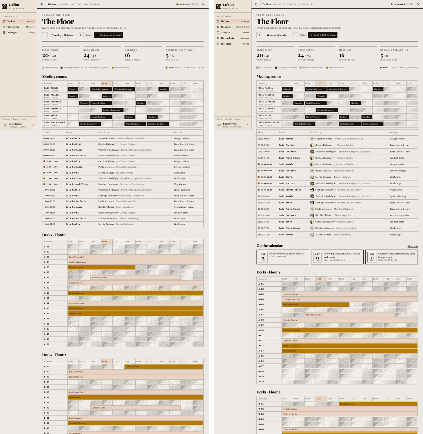 Loftline Workspaces, before and after the real content pass