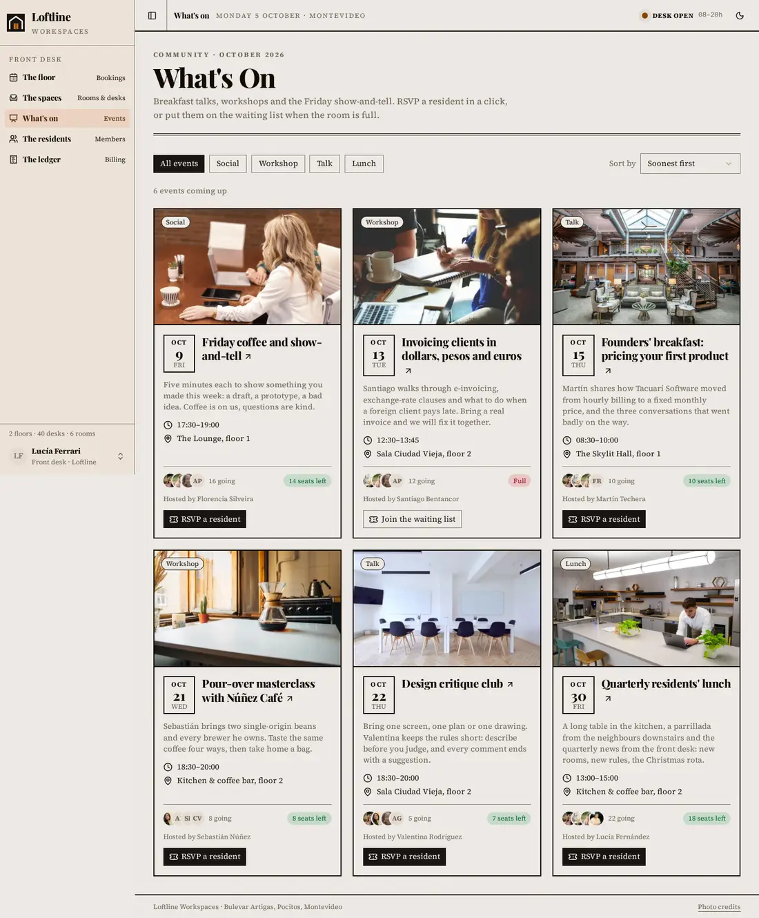 Loftline Workspaces: events